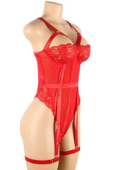 Willow Plus Size Red Lace Mesh Garter Teddy Bodysuit