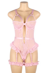 Brittany Pink Lace Garter Teddy Lingerie