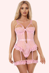 Brittany Pink Lace Garter Teddy Lingerie