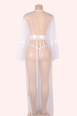 Angelica Plus Size White Sheer Mesh Dressing Gown Long Robe