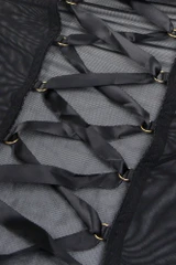 Hilda Plus Size Black Mesh Lace-up Back Lingerie Chemise