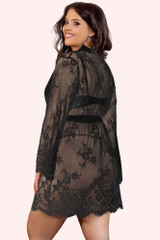 Nympha Plus Size Black Eyelash Lace  Night Gown Robe