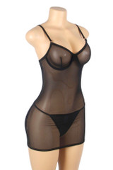 Hilda Black Mesh Lace-up Back Lingerie Chemise