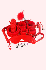 13 piece Red faux leather bondage kit Photo of the set