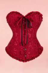 Vintage Wine Red Floral Brocade Boned Corset Top
