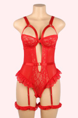 Brittany Red Lace Garter Bodysuit Teddy Lingerie