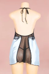 Kaitlyn Black Lace Blue Satin Plus Size Babydoll