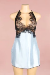 Kaitlyn Black Lace Blue Satin Plus Size Babydoll