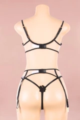 Madeline Black Nude Bra Garter Belt Lingerie Set