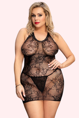 Jolie Black Halter Plus Size Body Stocking Dress