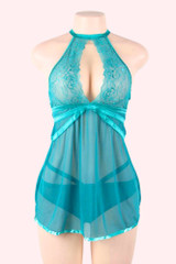 Linda Green Lace Halter Babydoll
