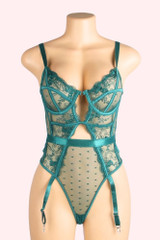 Denise Green Lace Garter Bodysuit Teddy