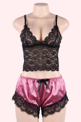Mari Black Pink Plus Size Cami Shorts Pajama Set