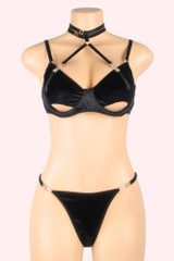 Mandy black velvet plus size lingerie set  actual product picture on a mannequin front view 