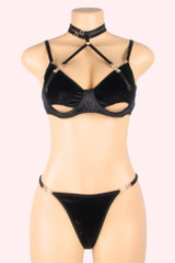 Mandy Black Velvet Bra and Panty Lingerie Set