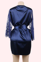 Emy Navy Satin Lace Plus Size Kimono Robe