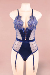 Josie Navy Blue Satin Garter Teddy Lingerie