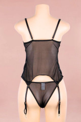 Harlow Navy Blue Black Floral Garter Cami Corset