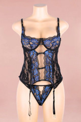 Harlow Navy Blue Black Floral Garter Cami Corset