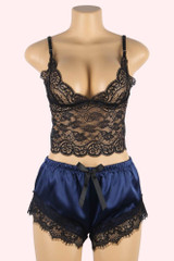 Mari Black Blue Plus Size Cami Shorts Pajama Set