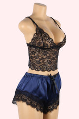 Mari Black Blue Plus Size Cami Shorts Pajama Set