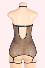 Veruca Black Vinyl Mesh Zip Garter Lingerie