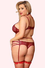Callie Red Velvet Bralette Garter Plus Size Lingerie Set