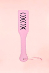 Pink Xoxo Bondage PU Leather Spanking paddle bondage accessories with contrasting Black color, front view of product
