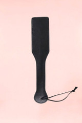 Black Xoxo Bondage PU Leather Spanking paddle bondage accessories with contrasting Black color, back view of product