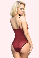 Belinda Red Maroon lace Bodysuit Teddy Lingerie worn by a model back view