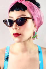 Sylvie Bad Librarian Black Cateye Retro Sunglasses  worn by a model quarter side view