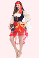 Fortune Teller Gypsy Costume worn by a model with one hand on her waist