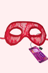 Red Lace overlay on clear acrylic venetian masquerade mask front view