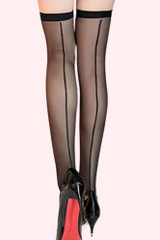 Black Wide Band Sheer Seamed Thigh-High Stockings