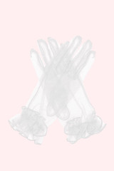 Wine Red Sheer Tulle Short Gloves with Ruffle wrist opening actual  product picture