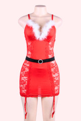 Sexy Mrs. Claus Christmas Red Lace Garter Lingerie Dress actual product photo on a mannequin front view