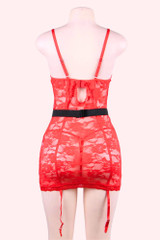 Sexy Mrs. Claus Christmas Red Lace Garter Lingerie Dress actual product photo on a mannequin back view