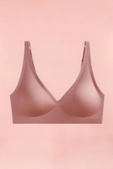 Dusty Pink Seamless wirefree t shirt bra in beige  actual product picture front view, laid flat