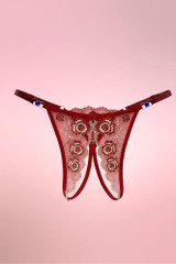Red Maroon Lace Crotchless Panty