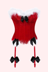 Christmas Red velvet Boned Corset with Feather