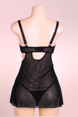 Lingerie Aurora Sexy Mesh Embroidered Push up Black Nightdress  actual product picture on a mannequin backview 