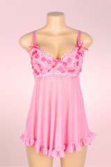 Lilian Pink Lace Push up Babydoll Lingerie Nightdress