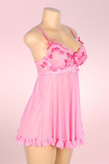 Lilian Pink Lace Push up Babydoll Lingerie Nightdress