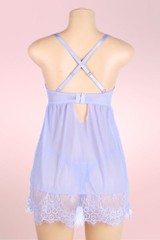 Lingerie Penelope Lavender Eyelash Lace Push Up cups and fly away skirt  actual product picture on a mannequin backview 