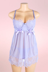 Lingerie Penelope Lavender Eyelash Lace Push Up cups and fly away skirt  actual product picture on a mannequin front view 