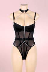 Lingerie Beatrice Black Mesh Chain Bodysuit Teddy with mesh panels