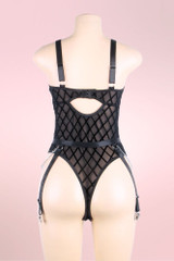 plus size black mesh chain garter bodysuit lingerie Seraphine 