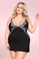 plus size black lingerie sleepwear modal night dress  worn by a model front view 