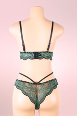 Plus size Jade Green Lace Bra strappy cheeky Panty Lingerie Set  actual product picture on a mannequin backview 