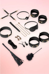  Black Gold Hardware 13 piece Faux Leather Bondage Kit for Beginners